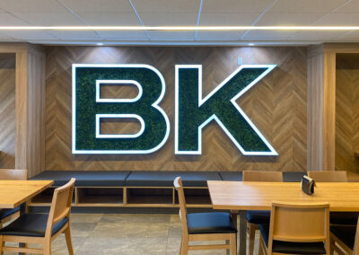 perimeter lit illuminated dimensional lettering with faux greenery filled